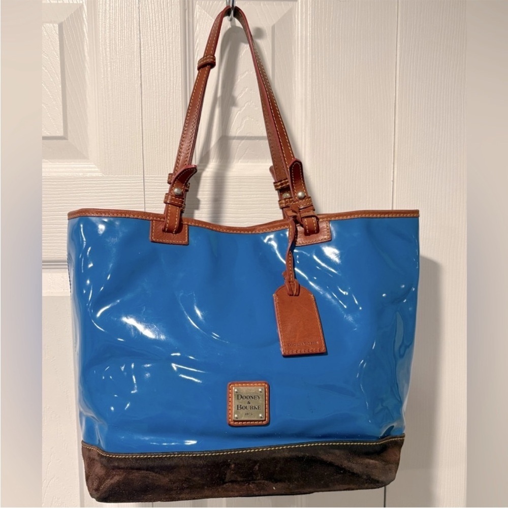 Dooney & Bourke Glossy Blue and Brown Tote